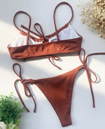 Sexy Strappy Lace Up Ribbed Neon Green Bikini Women Swimwear Female Swimsuit Two-piece Bikini set Hollow Out Bathing Suit Swim