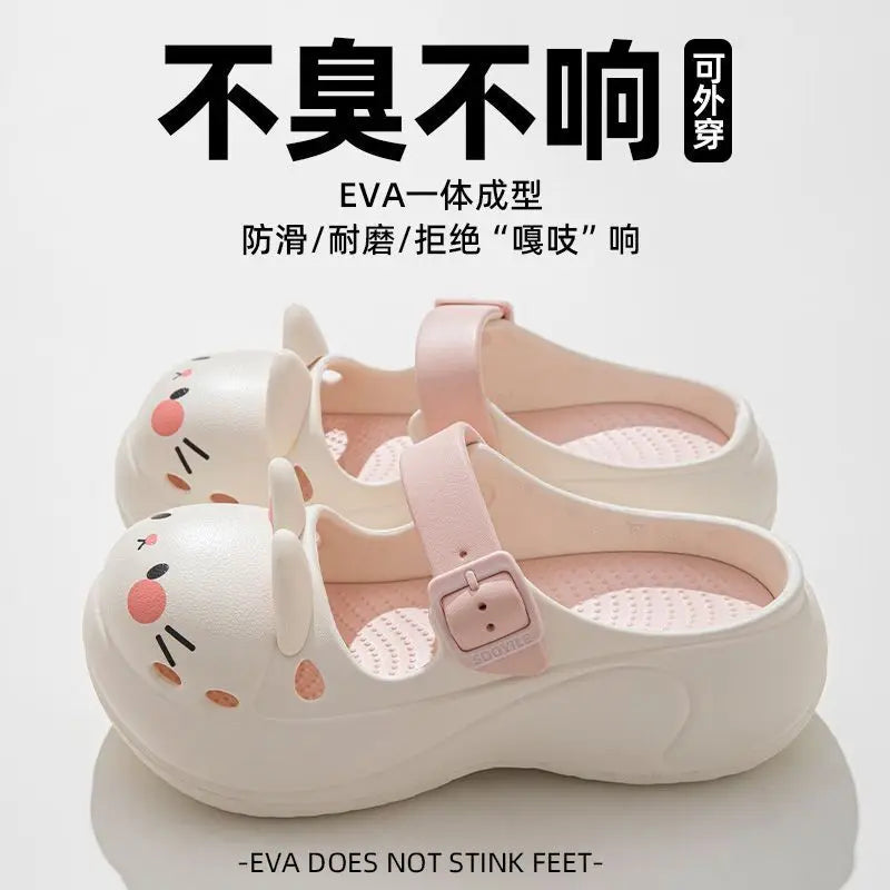 2025 New Cute Cartoon Slippers For Women Fashion Clogs Anti-slip Summer Shoes Girls Street Sandals 2 Way Wear Beach Slides