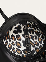 Sexy Black Short Leopard Print Shapewear Tube Top Strap Back Button Women's Erotic Crop Top Camisole Casaul Pure Desire HVVI