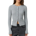 Autumn Winter Sweater Cardigan Women Solid Color Long Sleeve Round Neck Button Up Ribbed Knitwear Slim Coat