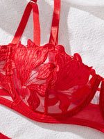 Floral Embroidery Sexy Lingerie Set Women Transparent Bralette Underwire Push Up Bra Panty 2 Piece Set