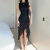 Dresses For Women 2023 Summer Elegant Solid Sleeveless Vestidos Slim Backless Ruffles Irregular Streetwear Party Evening Dress