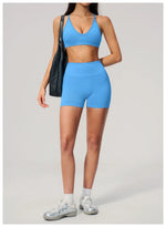 Seamless Yoga Excersize Sets Women Cross Back Sports Bra Tracksuit Workout Clothes High Waist Hip Lifting Shorts Fitness Suits