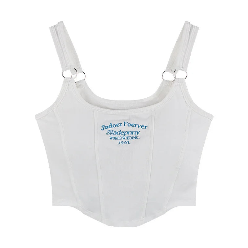 Letter Print Tank Top Women Cotton Bras Tops Hot Girls Streetwear Underwear Built In Bra Small Cup Crop Top Padded Camisole