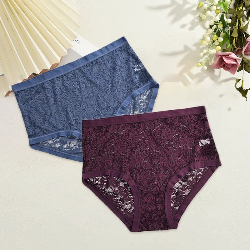 2Pcs/Set Women Sexy Panties Hollow Out Lace Floral Ladies Briefs Low Waist Solid Comfortable Hot Sale Female Underpants S-XXL