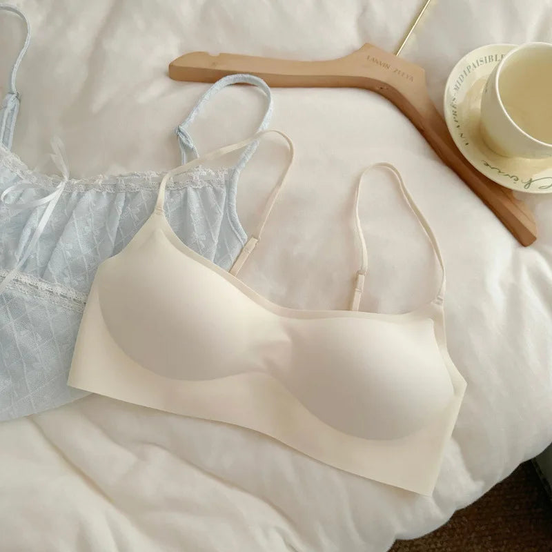 One-piece Seamless Wireless Square Neck Bra Women Adjustable Thin Strap Daily Brassiere Everyday No-Show Underwear S-XL