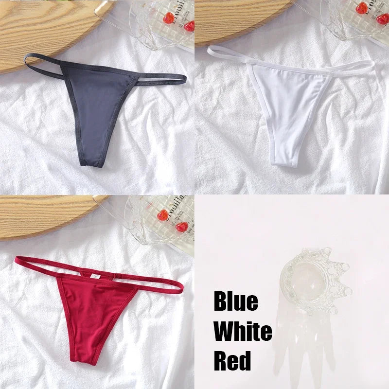 New 3PCS/Set Cotton Bikini Panties Women Sexy Solid Color Low Waist Thongs Female Breathable G-String Underwear Comfort Lingerie