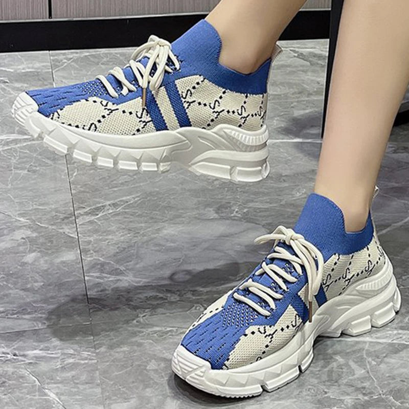 Fashion Striped Letter Print Sneakers for Woman Breathable Mesh Running Sports Shoes Women Comfortable Lightweight Shoes Ladies