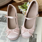 2025 spring cute sweet Bowknot Mary Janes for Womenvintage Silk Med Heelspumps LadiesBanquet Wedding Single Shoes Mujer