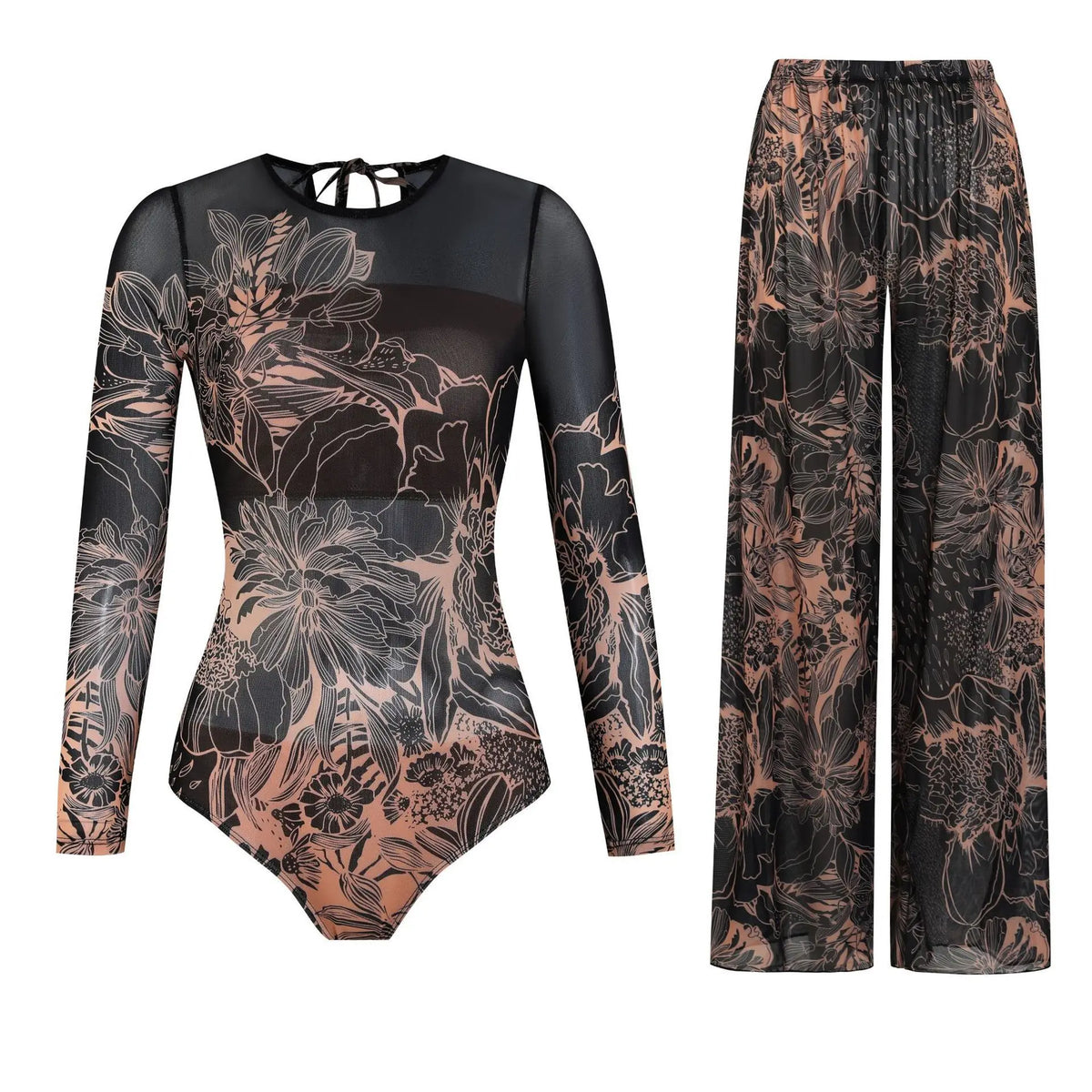 Colorful Printed Women One Piece Swimsuit Fashion Lady Long Sleeve Swimwear Retro Mujer Bodysuit with Pants Set Female Beachwear