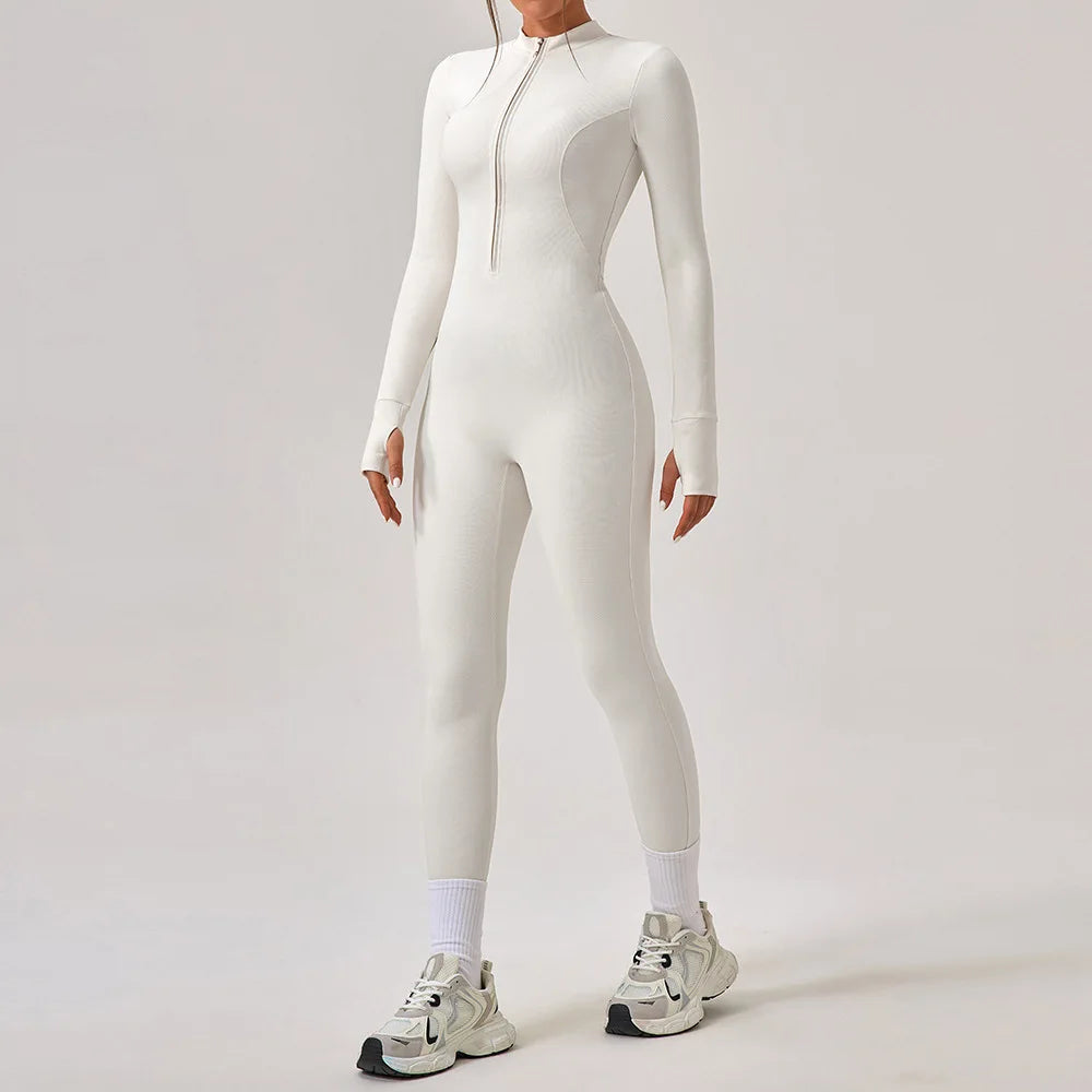 Women's Jumpsuits One-Piece Suit Yoga Set Zipper Long Sleeve Gym Push Up Workout Clothes Fitness Bodysuit Sportswear Tracksuit