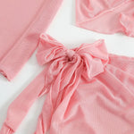Women Pink Micro Mini String Bikini Sets 4 Pieces with Mesh Cover Tops and Skirt Swimsuit Bathing Suit Beach Outfits Biquini