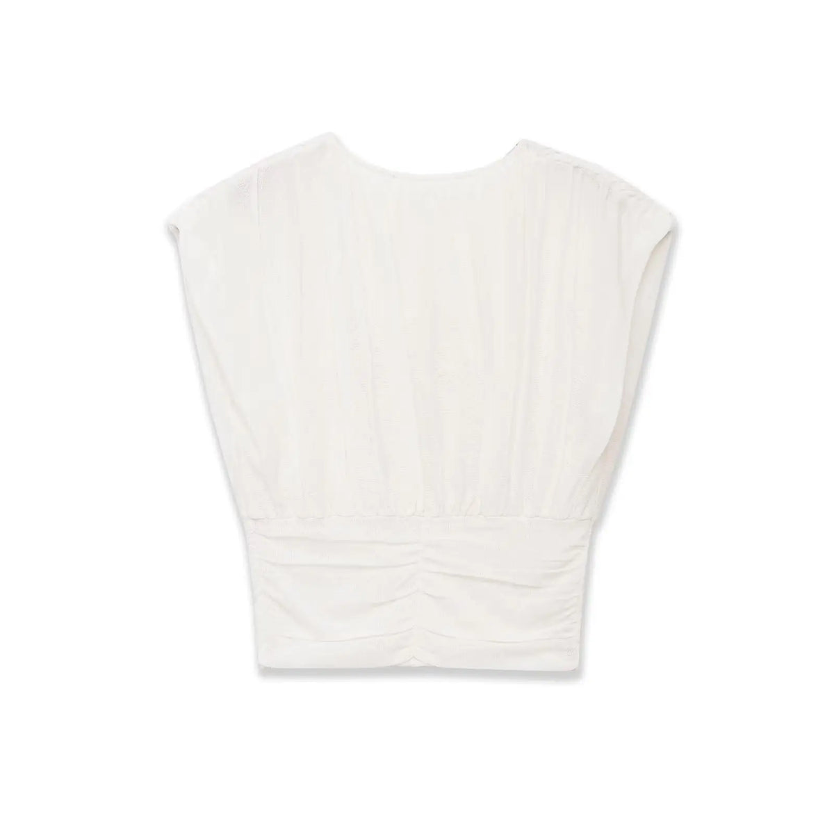 Fashionable Casual Solid Color Pleated Knit Top White Pleated Short Sleeve Blouse Waist Elegant Summer Top For Women Wear R6ZV