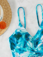2024 Separate Swimsuit Tie Dye Print Bikini Bathing Suit Women Tankini Set Drawstring Two-Piece Suits Shorts Swimwear Female