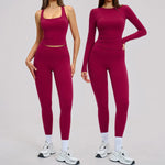 New Yoga Set 2PCS Gym Clothes Workout Outfits Women Long-sleeved T-shirt Sportswear Tracksuits Fitness Sports Vest Gym Leggings