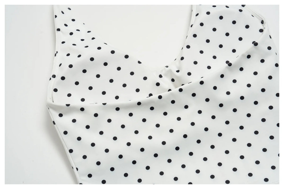 New Summer Women White Polka Dot Print Yoga Sets Hanging Neck Slim Sport Vest High Waist Mid Pants Gym Two-piece Workout Clothes