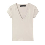 Women's Short-Sleeve Slim-Fit Simple V-Neck T-Shirt Colors Women V Neck Slim Fit Short Sleeve T Shirt Casual Top For Summer K1LO