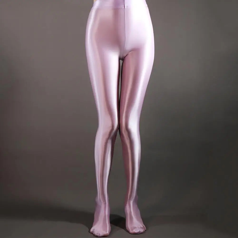 Women Leggings Stage Performance Glossy Shiny High Waist Fitness with Socks Stage Show Skinny Yoga Trousers Women Clothing