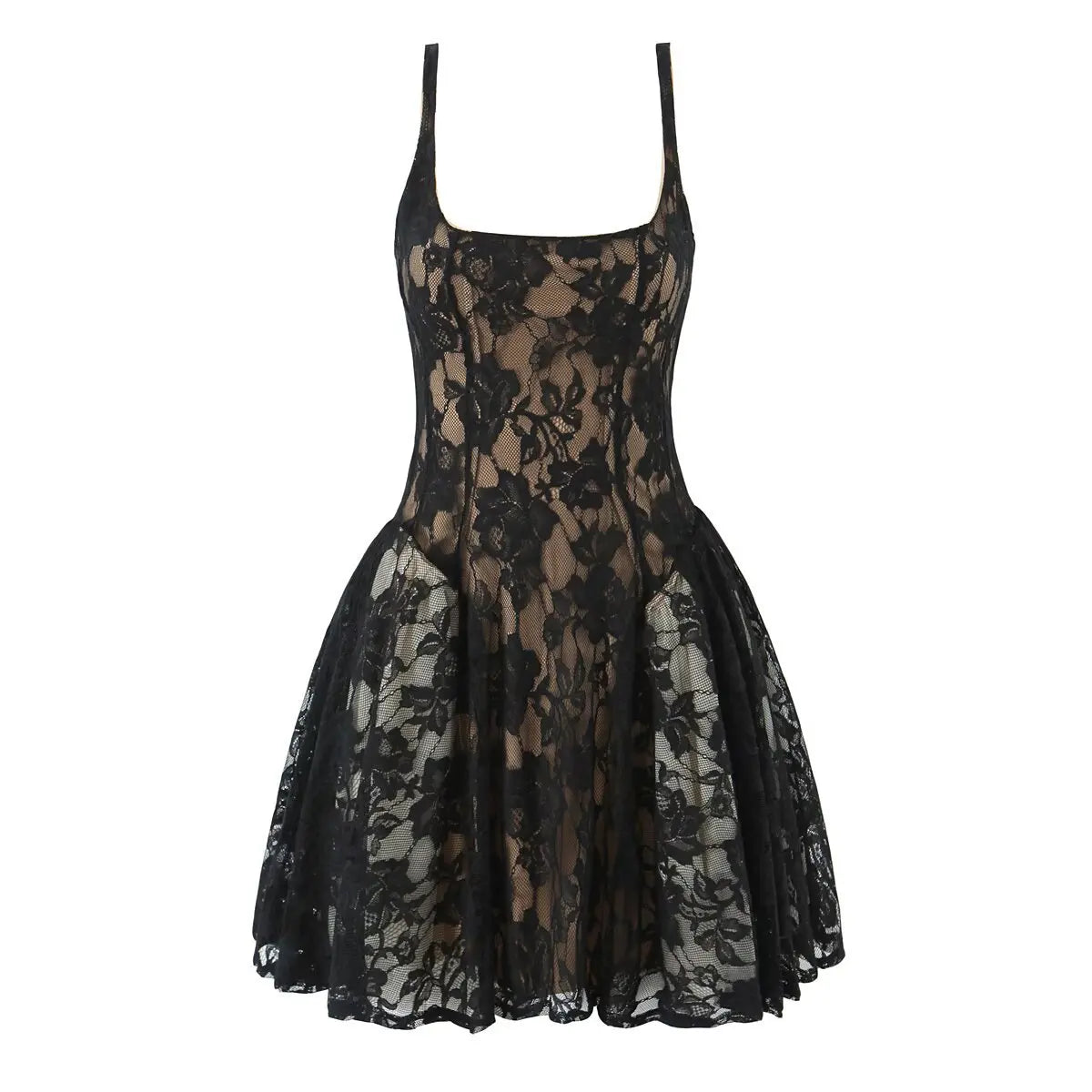 Women's Fashion Casual Sleeveless Lace Trimmed Dress Backless Deep V Suspenders Sleeveless Dress For Woman Charming Elegant D884