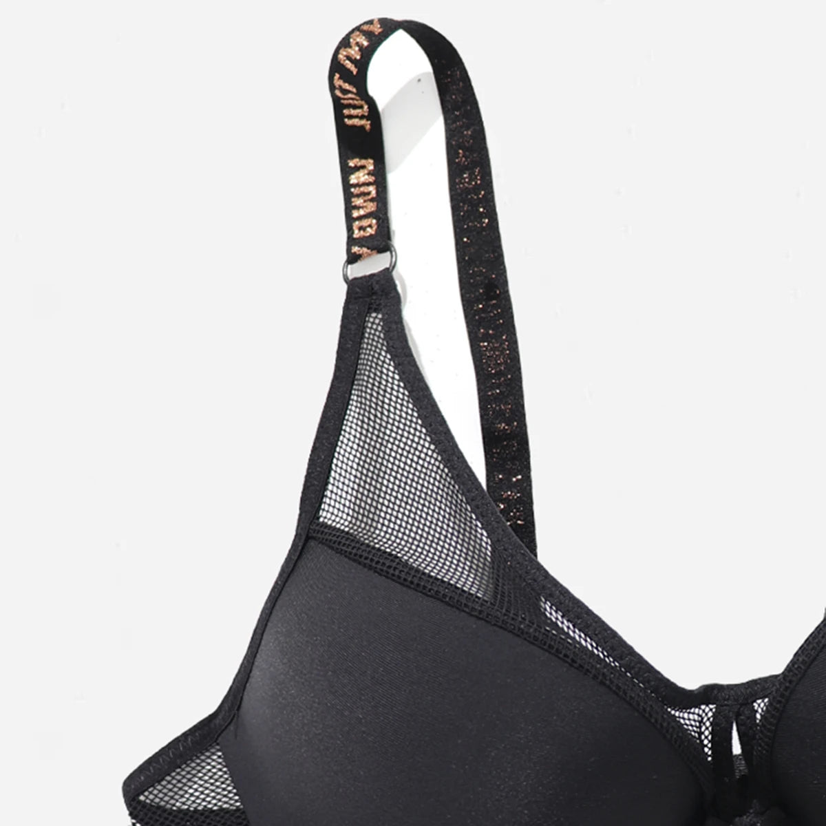 BEAUWEAR Mesh Breathable Lingerie Underwire Sport Bra with Letter Padded Underwear Push Up Bra