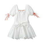Foridol Bowknot White Summer Women's Dresses 2025 Square Collar Cotton Hollow Out Short Dress New in Vintage Beach Dress