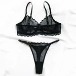 Toucheart Sexy Lingerie Suit for Women Lace Mesh Ultra-thin Underwear Comfortable Bra Set with Steel Rings Hollow Out Underwear