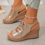 Women Sandals Summer New Wedges Platform Sandals Women Sexy High Heels Shoes Peep Toe Open