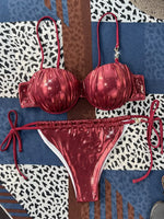 Shiny PU Leather Underwired Bra Cup Bikini Women Swimwear Female Swimsuit Two-pieces Bikini Set Push Up Bathing Suit Swim Lady