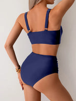 Sexy Black Two Piece Swimsuit Women Cross Pleate Push Up Padded Bikini Set Summer Bathing Suit Slim High Waist Swimwear Biquini