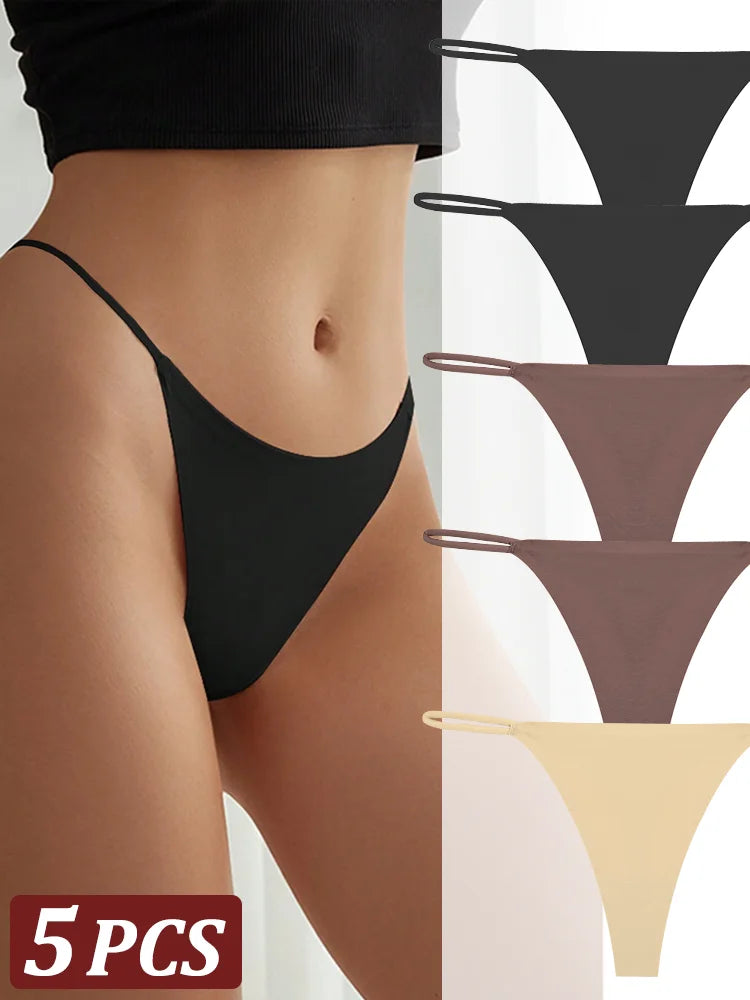 5Pcs Seamless Thong Women Thin Strap Invisible Low Waist High Stretch Flexibility Panties Sexy Underwear Ladies Briefs T-back