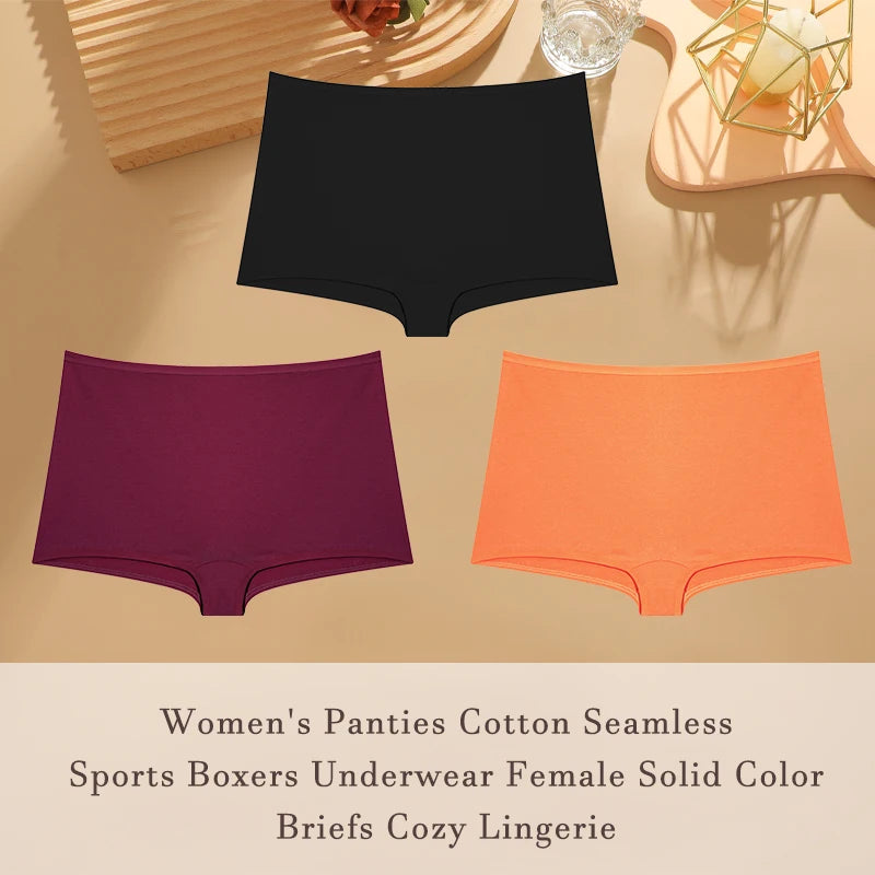 3PCS/SET Women Panties Cotton Seamless High waist Boxer shorts Female Solid Color Briefs Cozy Lingerie Intimate Underpants XS-XL