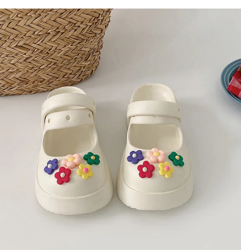 Fashion Mary Jane Garden Shoes Woman Platform Slippers Cute DIY Thick Sole Girls Summer Indoor Beach Slides Ladies Footwear