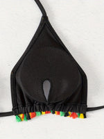 ZTVitality Tassel Trim Triangle Halter Tie Strap Backless 2024 New Arrival Padded Sexy Swimsuit Women Swimwear Summer Biquini