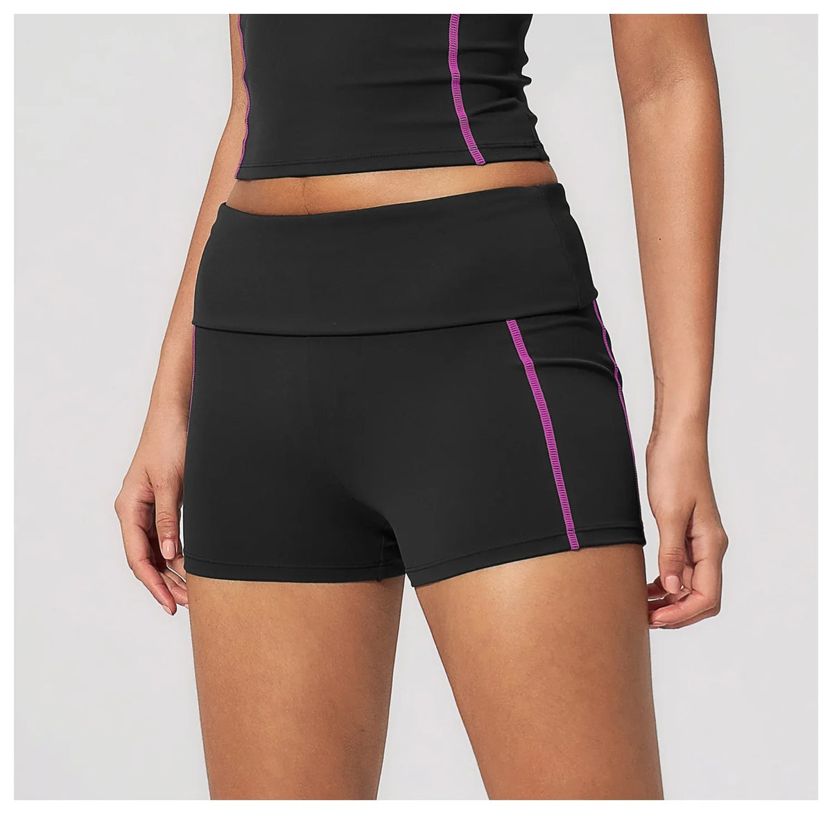 Quick Dry Contrast Color Yoga Shorts 2026 Tights Hip Lifting Workout Fitness Leggings High Waist Folded Running Athletic Shorts