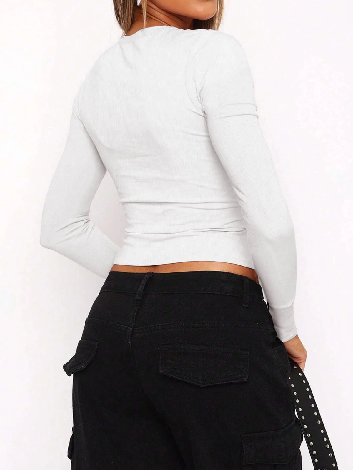 Women's Casual Solid Color Basic Slim Fit Long Sleeve T-Shirt Comfort O-Neck Crop Top Spring/Fall Streetwear