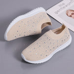Women's Slip-On Crystal Sneakers 2025 Breathable Mesh Plus Size 35-43 Casual Flats Women Comfort Soft Sole Running Walking Shoes