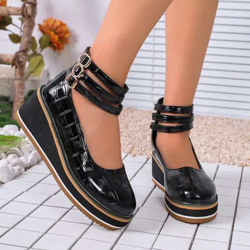 Women's Square High Heels Zip Shoes Woman Front & Rear Strap Pumps Cover Heel Shallow Women 2026 Ladies