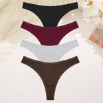 4PCS Women Seamless Thong Cotton Thin Strap Low Waist High Flexibility Panties Sexy Underwear Ladies Briefs T-back Soft Women