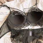 MOYISU Sexy French Lace Bralette Small Bust Cup Bra Set with Removable Straps & Push Up Pads, Soft Underwire Thin Girls Bra Top