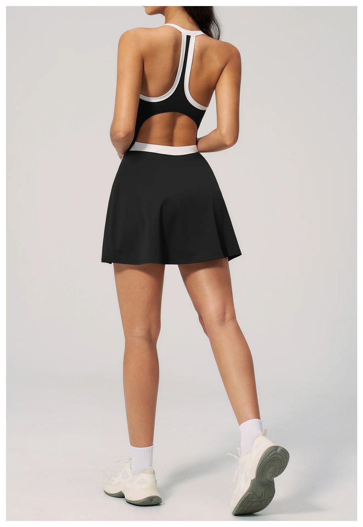 Naked Women's Tennis Dresses for Women Breathable Back Hollowed Out Sleeveless Mini Dress Built in Shorts Tight Sports Skirt