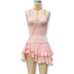 Hot Girl Slim Halter Neck Mini Dress Solid Color V-neck Single-breasted Layered Ruffles Bodycon Short Dresses Fashion Female New