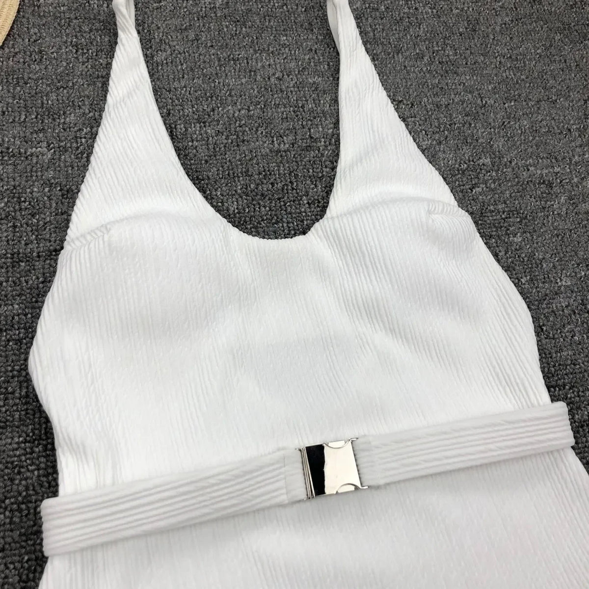V Neck Ribbed High Cut Women Swimwear One Piece Swimsuit Female Backless Monokini with Waist Belt Bathing Suit Swim Beachwear
