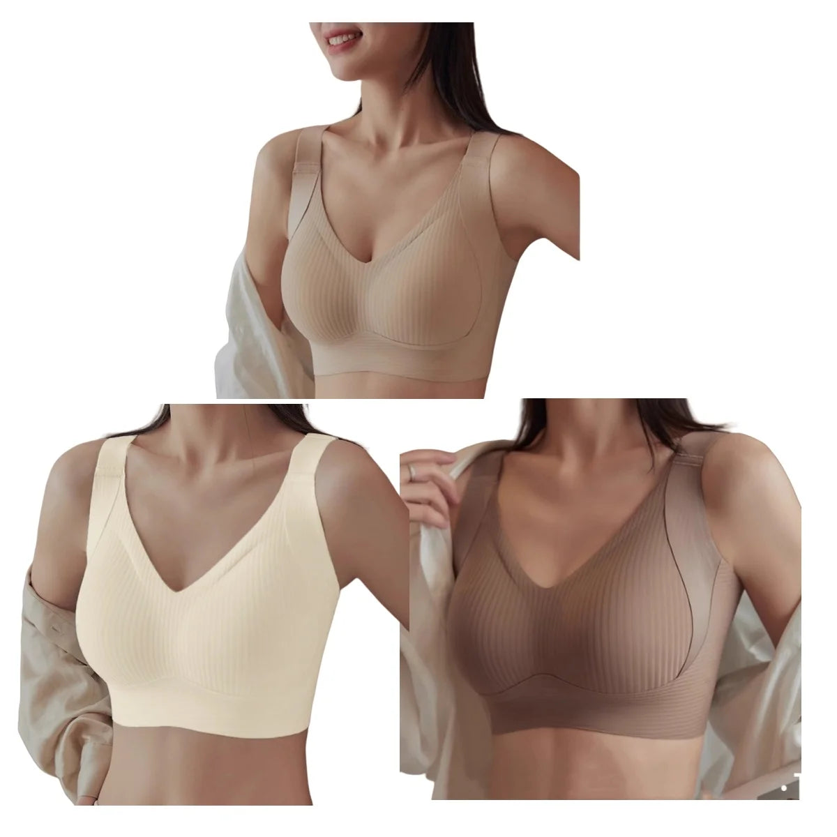 3Pcs/Set Push-Up Bras Women Padded Side Support Underwear Non-wire Bra Comfort Wide Straps Lingerie Plus Size Intimates M-4XL