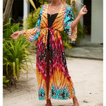 13 Colors Printed With Belt Crochet Knitted Tunic Beach Cover Up Cover-ups Beach Dress Beach Wear Beachwear Female Women K7201