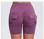 Women's Peach Lifting Yoga Shorts - High Waisted Stretchy Workout Shorts with Button Quick-Dry Tummy Control for Running Fitness
