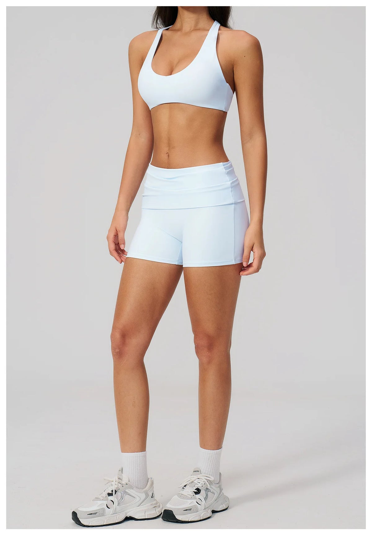 Women Two Piece Gym Yoga Sets Back Cross Sports Bra Pleate High Waist Short Fitness Suit Outdoor Running Camisole Tops Outfits