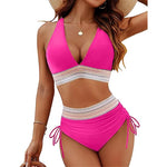 2025 New Bikini European and American Ribbon Deep V Bareback Sexy Bikini Split Swimsuit Swimsuit