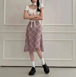 Sweet Skirts Chic Plaid Mini Skirt High Waist A-Line Korean Sle Commute Spring New Arrival Women's Fashion Mid-Length Skirts I3G