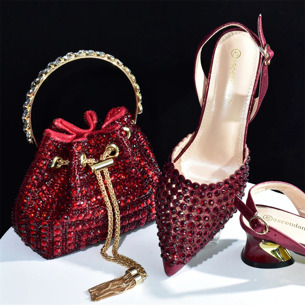 Doershow charming Shoes And Bag Matching Set With silver Hot Selling Women Italian Shoes And Bag Set For Party Wedding!HAB1-9