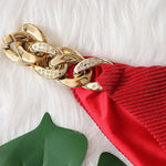Halter Ribbed Metal Chains Diamond Bikini Women Swimsuit Female Swimwear Two-pieces Bikini Set Bather Bathing Suit Swim Lady